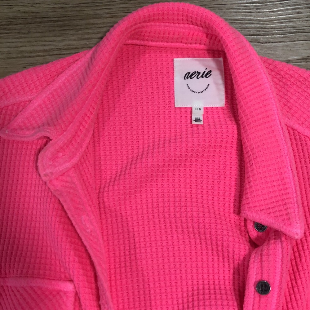 Aerie Hot Pink Waffle Knit Shirt L - Picture 2 of 4